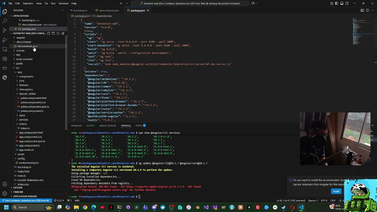 Upgrading Angular version 19 to version 20