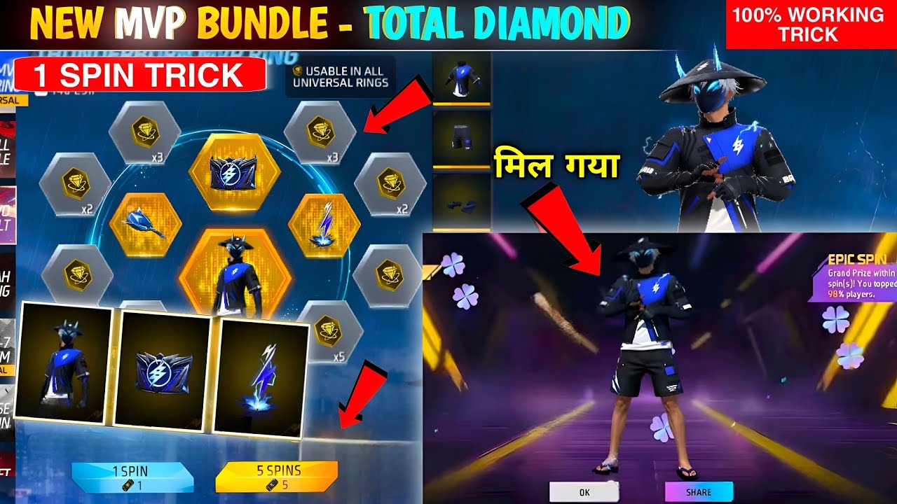 New Mvp Bundle - 1 SPIN TRICK💥😲| Thunderborn Mvp Ring Event Free Fire| Free Fire New Event|New Event