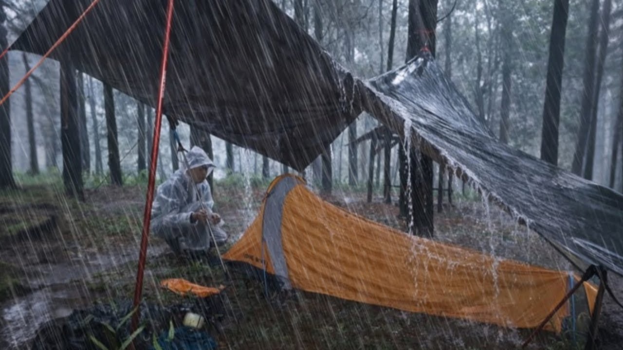 POWERFUL STORM IN THE FOREST ‼️CAMPING IN A RAIN STORM WITH THUNDER STORM