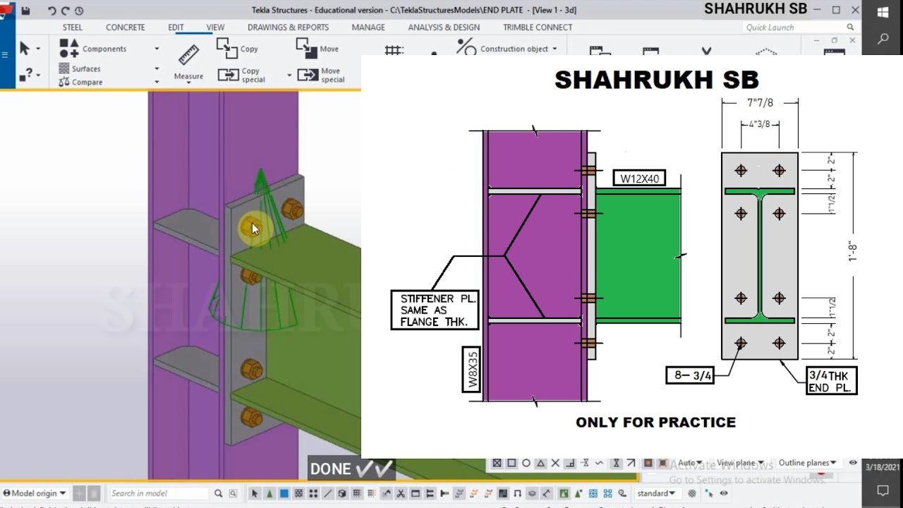 End Plate Connection in Tekla Structures | Column to Beam End Plate Connection in Tekla Structures