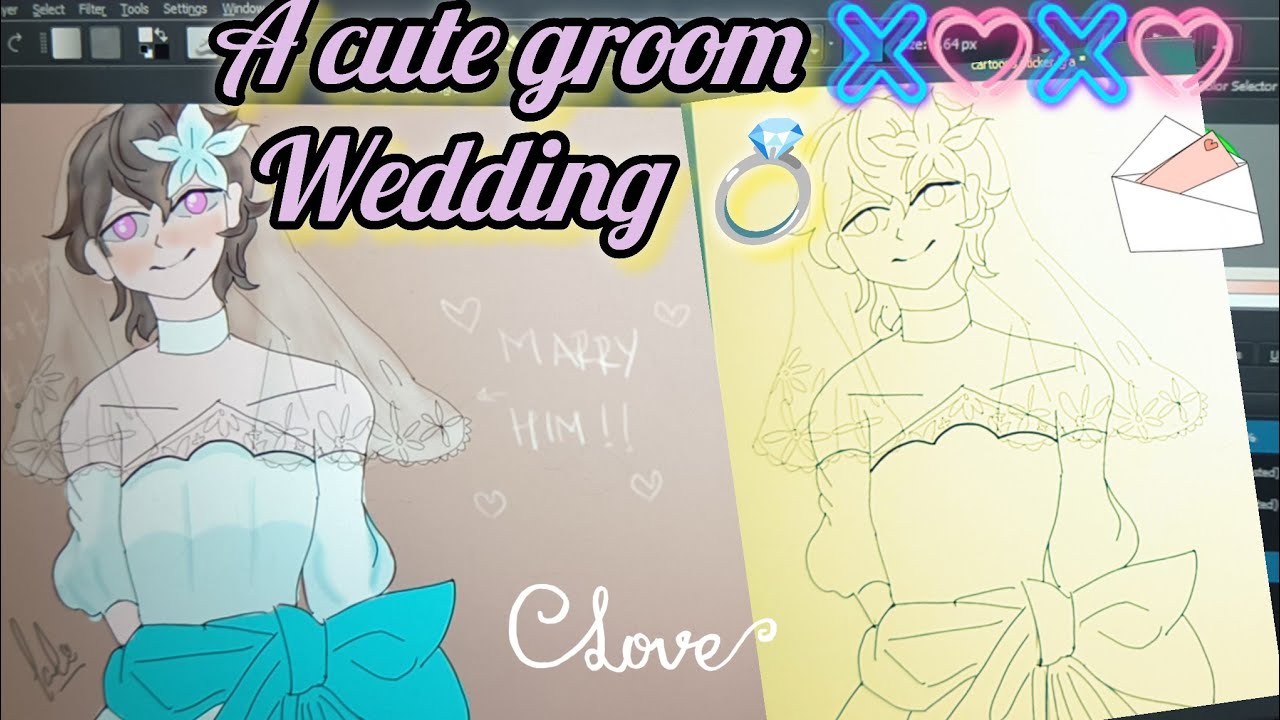 Drawing A Cute Boy in a Wedding Dress! Digital Art Tutorial (Beginners)