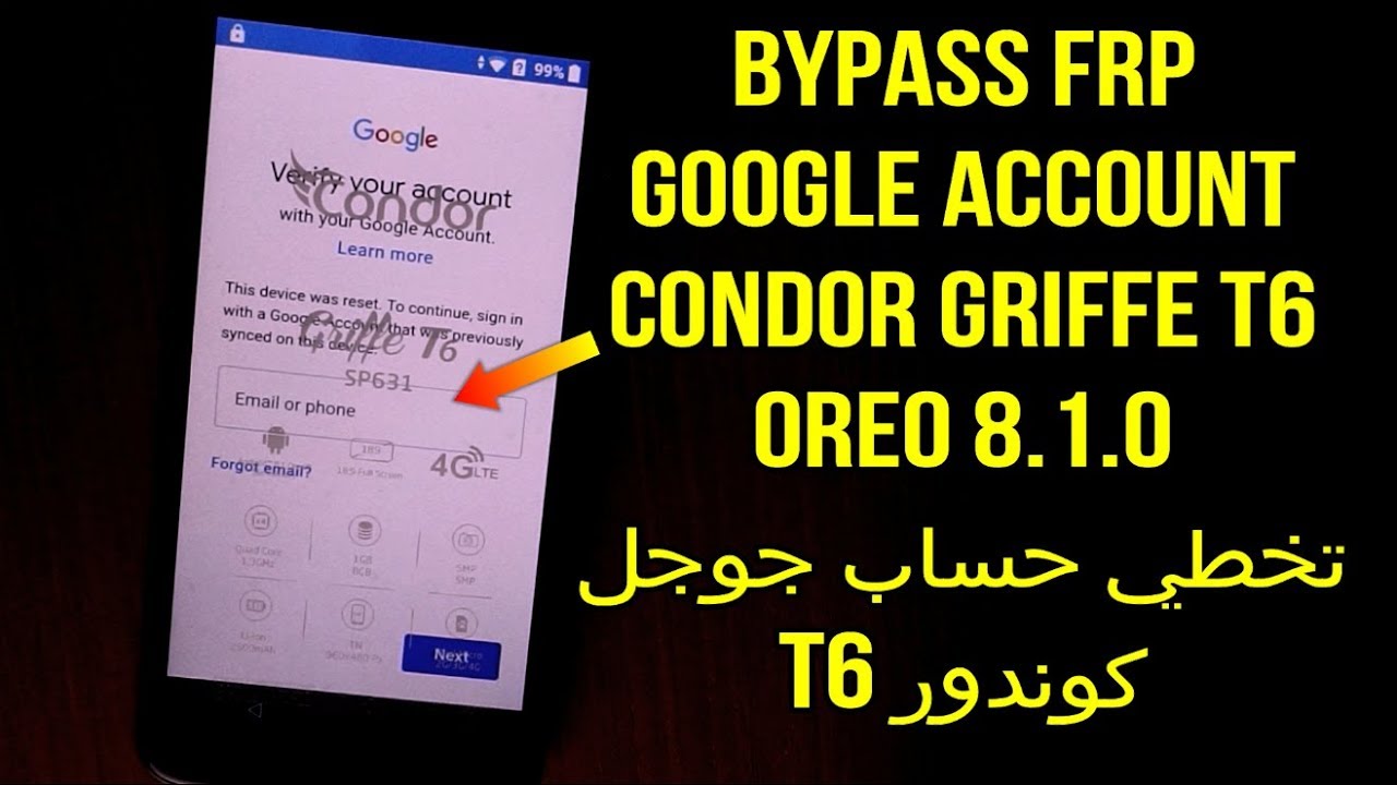 Bypass Frp Google Account Condor Griffe T6 SP631 تخطي حساب جوجل كوندور