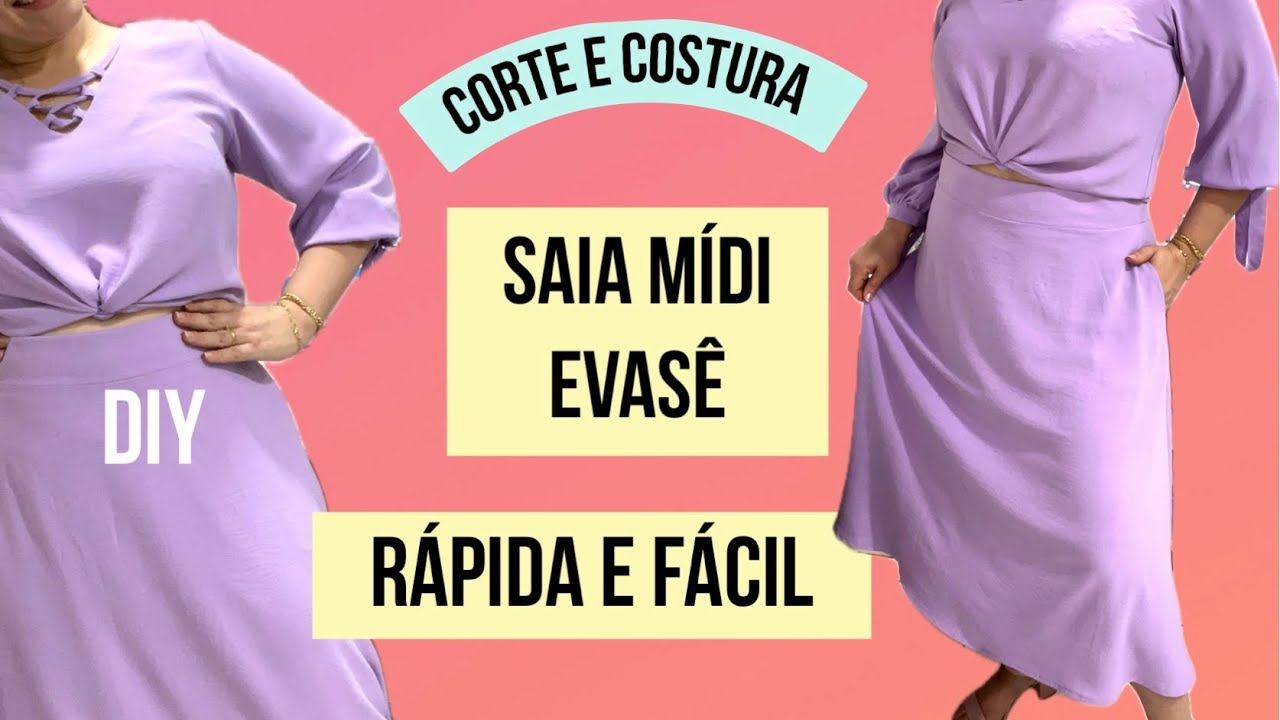 COSTURE SAIA MIDI EVASÊ  CORTE E COSTURA FÁCIL #passoapasso #costurafácil #costurando #saias #diy