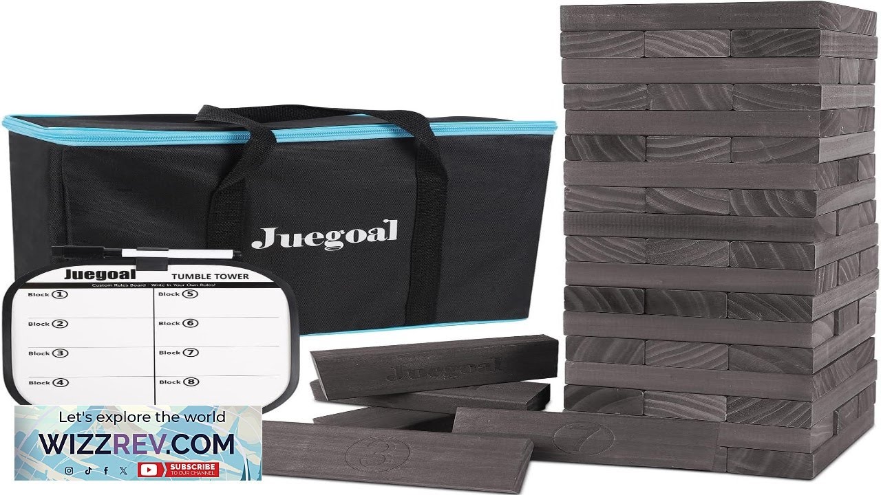 Juegoal 54 Piece Giant Tumble Tower Grey for Adult Kids Family Wooden