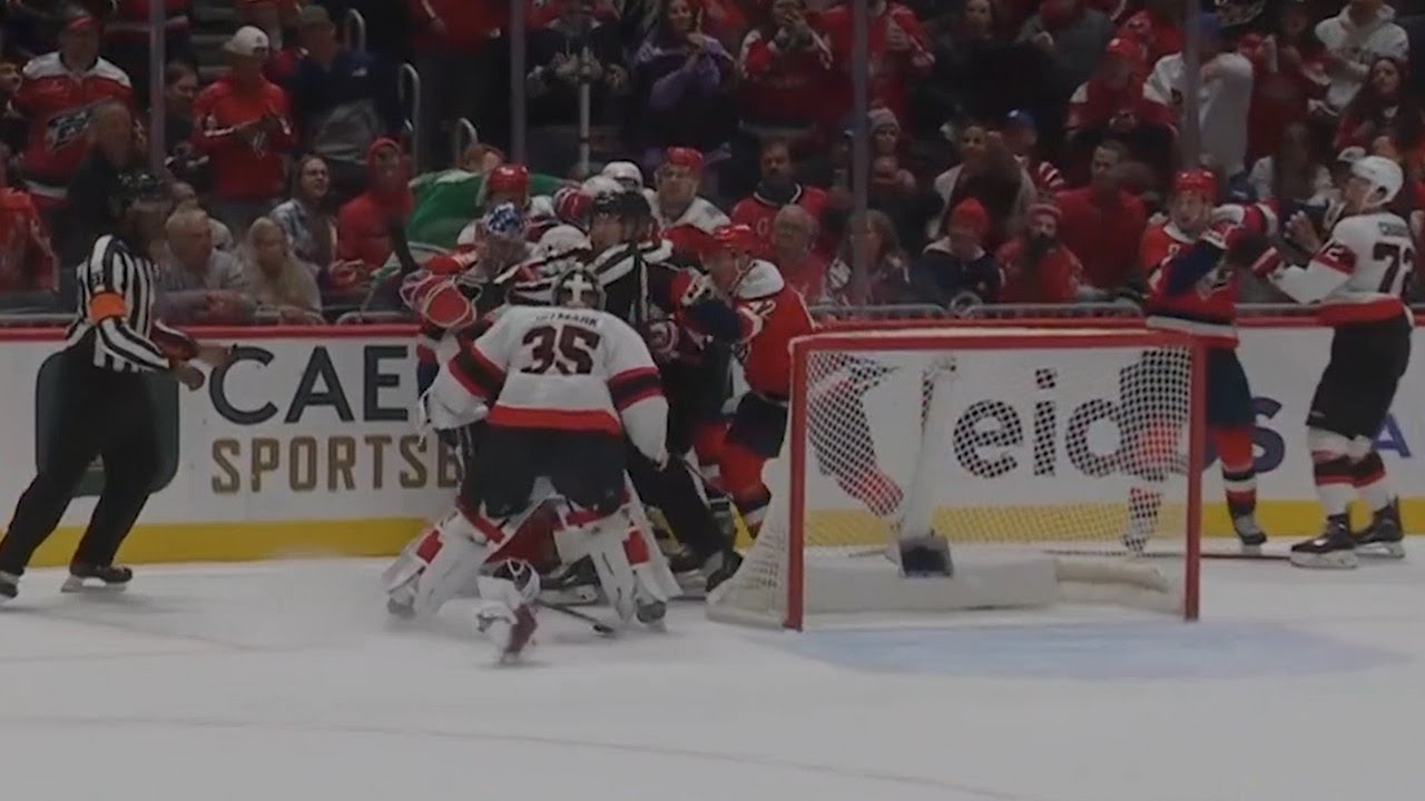 Linus Ullmark Leaves His Crease To Go After Charlie Lindgren