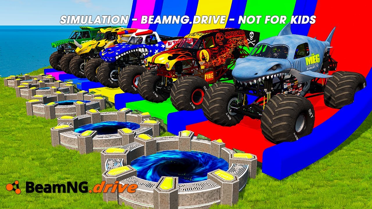 5 Monster TRUCKS vs Portal Trap 001 - BeamNG.drive Monster Truck Crashes