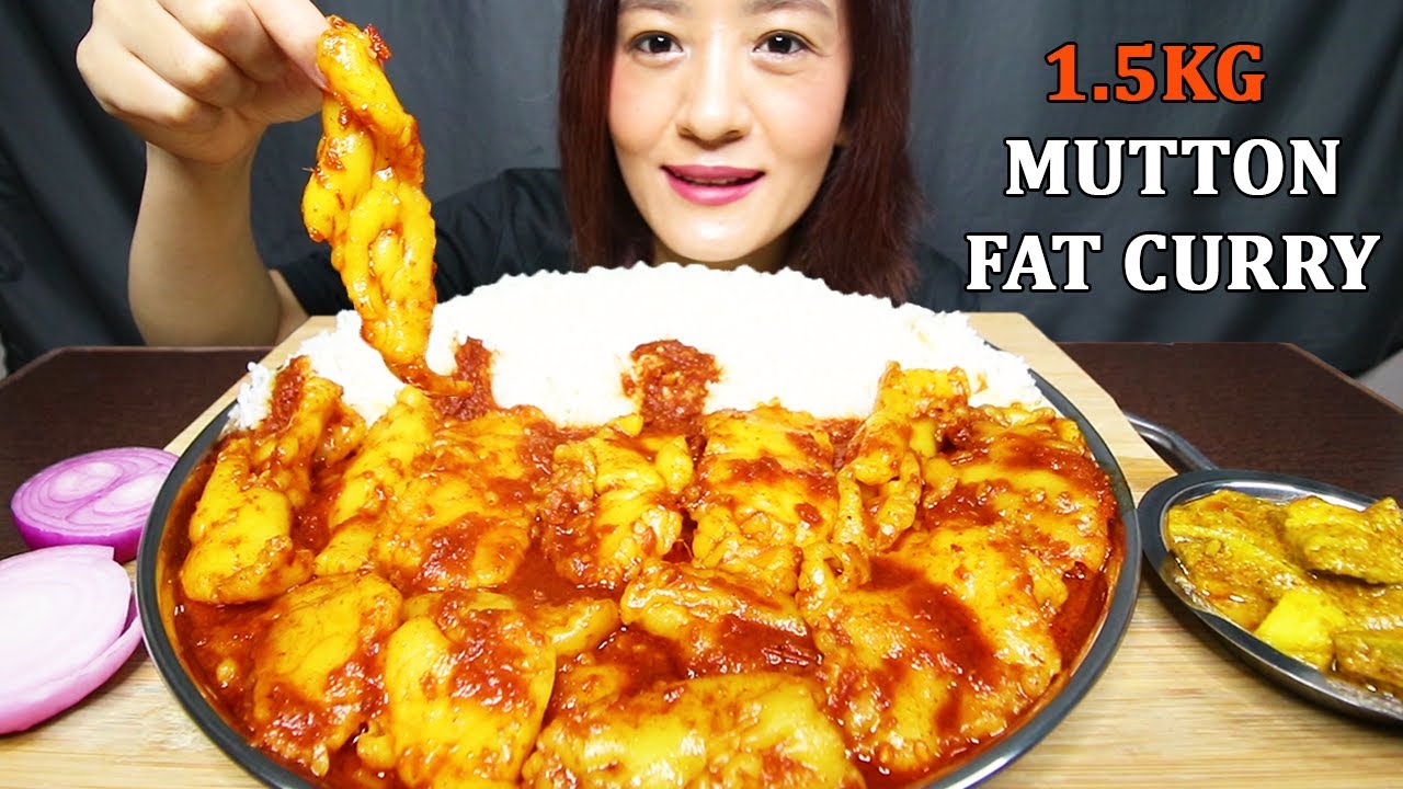 BIG FAT (1.5KG) OILY MUTTON FAT CURRY WITH RICE #ASMR/EATING SHOW BIGBITES FAT MUKBANG खसीको बोसो