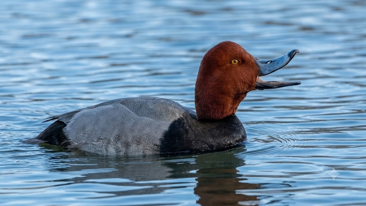 Redhead duck call sound, bathing, diving | Bird