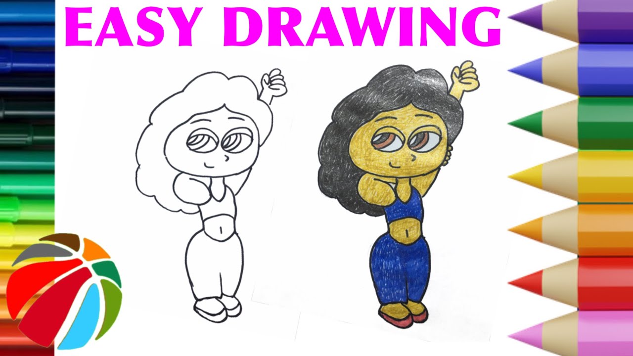 SUPER EASY DRAWING STICK GIRL CARTOON STYLE - #shorts
