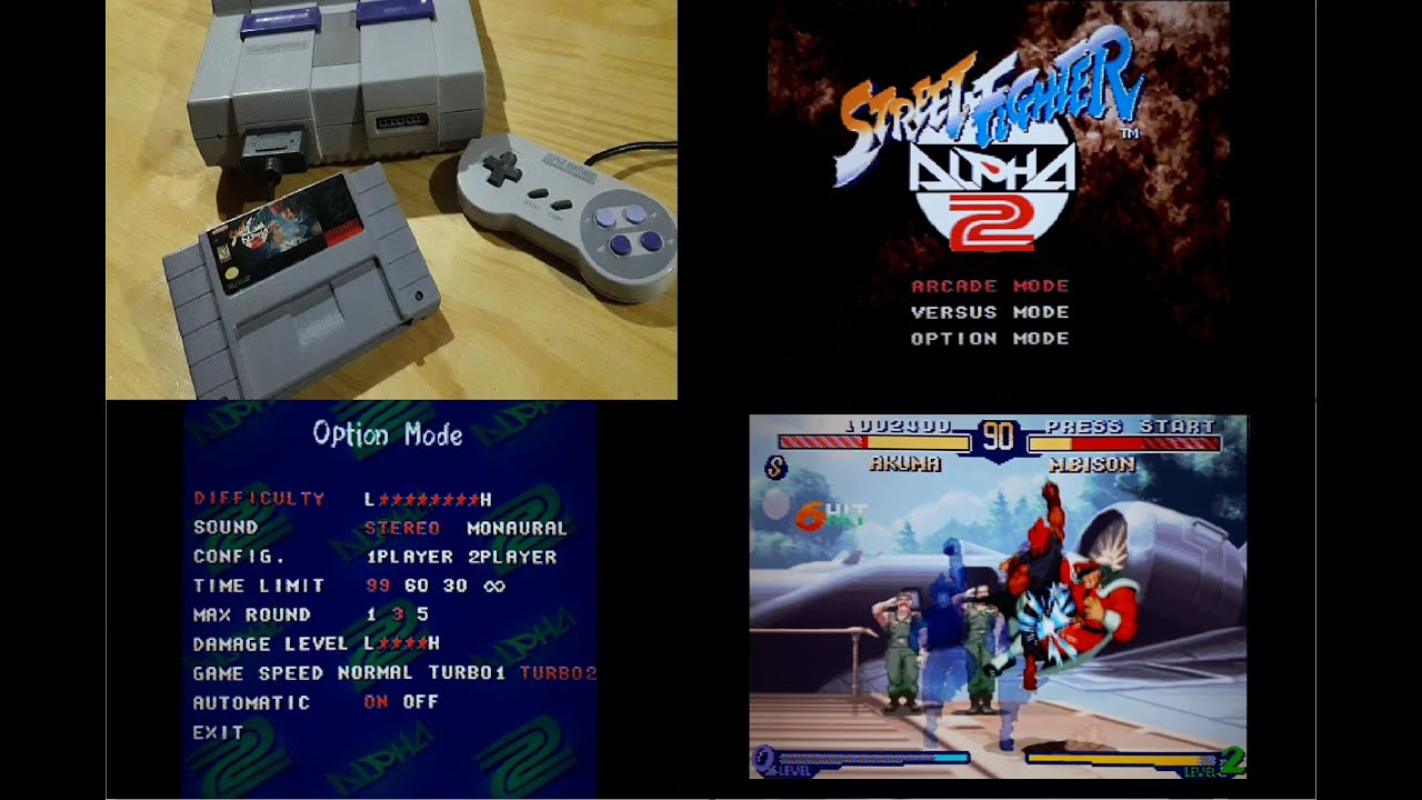 Street Fighter Alpha 2 en SUPER NINTENDO / SNES. Akuma, juego completo en máxima dificultad.