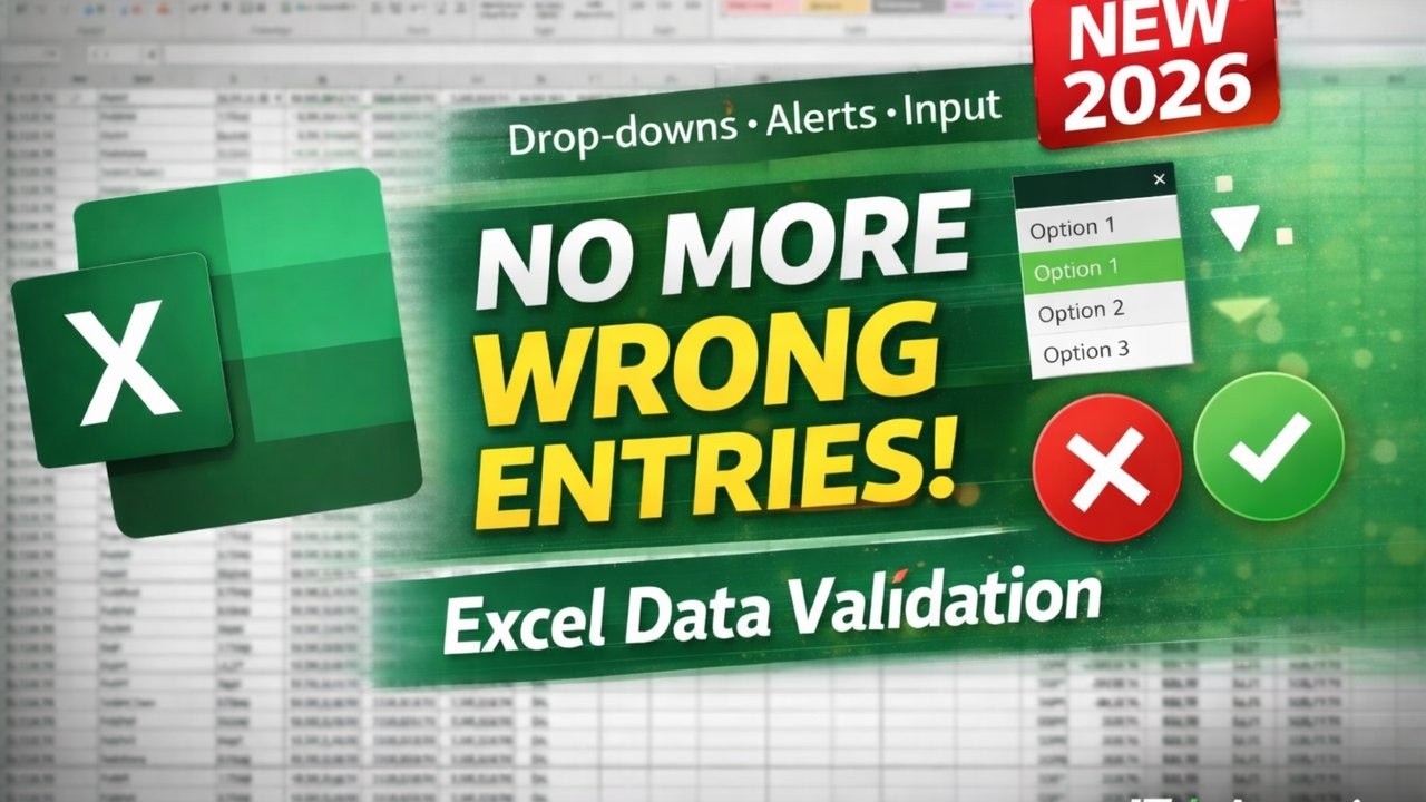 Excel Data Validation Tutorial | Lists, Error Alerts & Prevent Wrong Entries (2026)