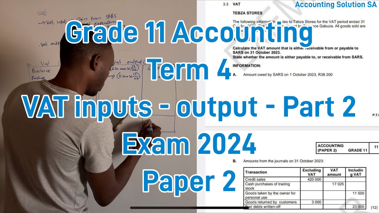 Grade 11 Accounting Term 4 | VAT part 2 VAT inputs and output | Paper 2 Exam 2024