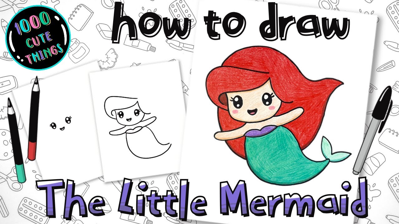 HOW to DRAW ARIEL The Little Mermaid (super easy and cute).