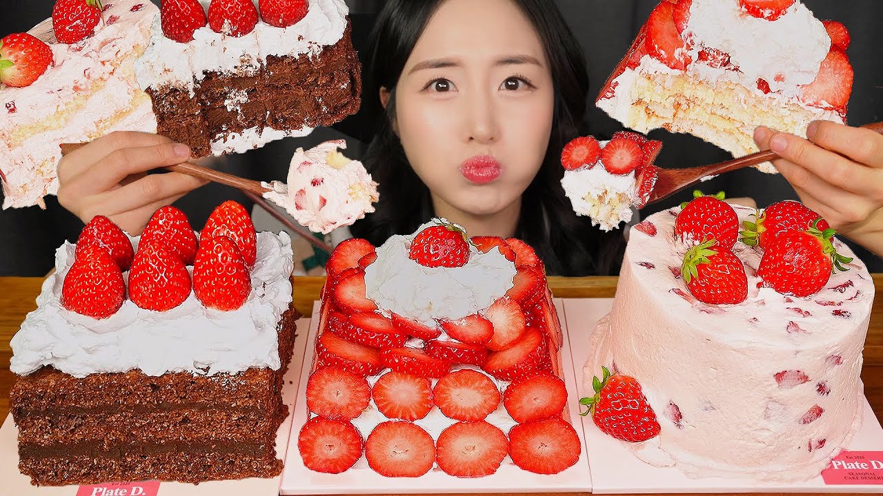 ПУШИСТЫЙ КЛУБНИЧНЫЙ ТОРТ🍓 КЛУБНИЧНО-ШОКОЛАДНЫЙ ТОРТ АСМР ЗВУКИ ЕДЫ МУКБАНГ | MUKBANG
