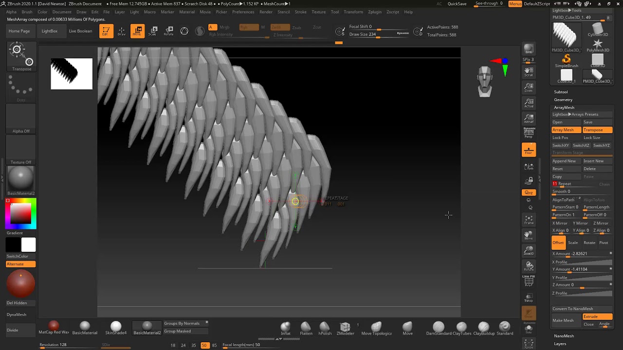 Creating wings in Zbrush using Arrays and Deformations