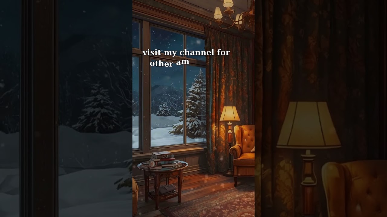 Snowy Night Library Ambience  Cozy Winter Reading Room with Crackling Fireplace Sounds 