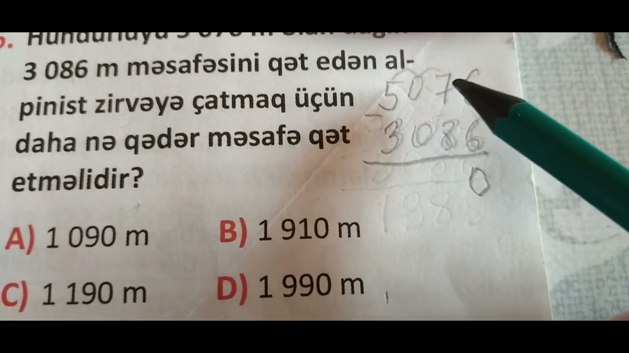 4-cü sinif test nömrə-8 səh.19-20 Riyaziyyat fənni.Çinar yayımları Yarpaq testi