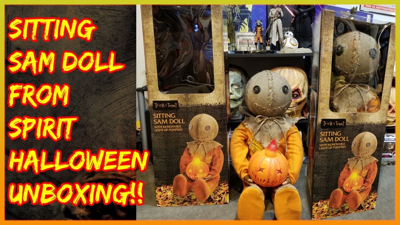 Spirit Halloween Sitting Sam Trick R Treat Doll W/ Light Up Pumpkin Unboxing