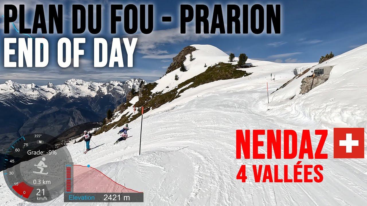 [4K] Skiing Nendaz, End of Day Plan du Fou - Prarion (Black), 4 Vallées Switzerland, GoPro HERO11