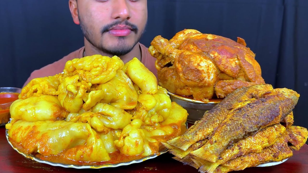Eating Most Oily Mutton Fat Curry, Bata Fish Fry, Whole Chicken Curry with Rice || Eat with SUMON