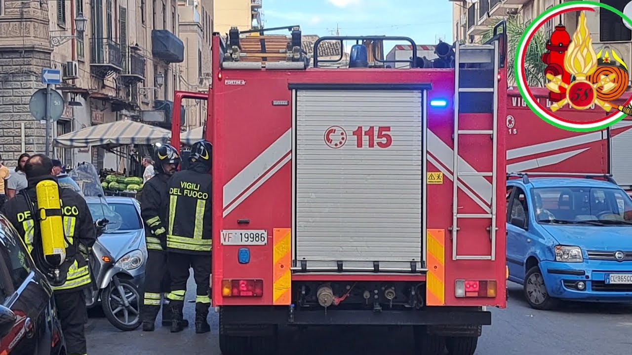 [INCENDIO LABORATORIO BAR] ARRIVO APS CITYEUROFIRE +ABP SCANIA VIGILI DEL FUOCO IN SIRENA INTERVENTO