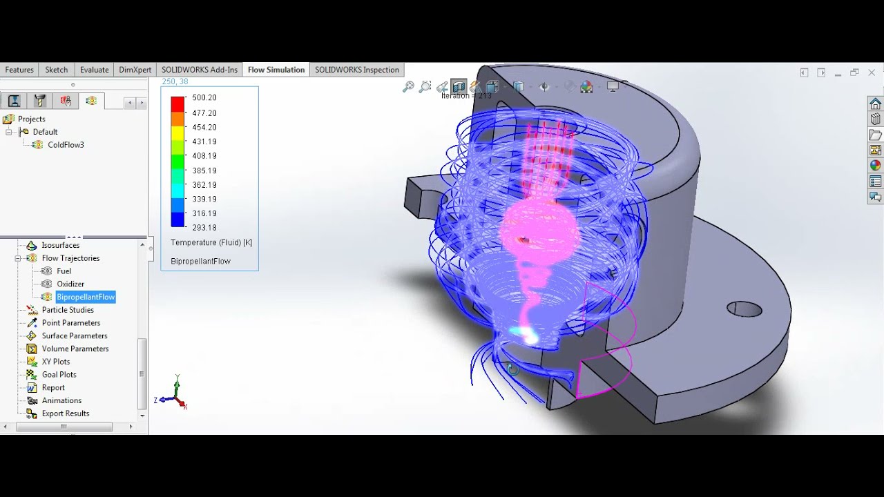 Flow Simulation in a Coaxial Swirl Bipropellant Injector (SolidWorks2018)