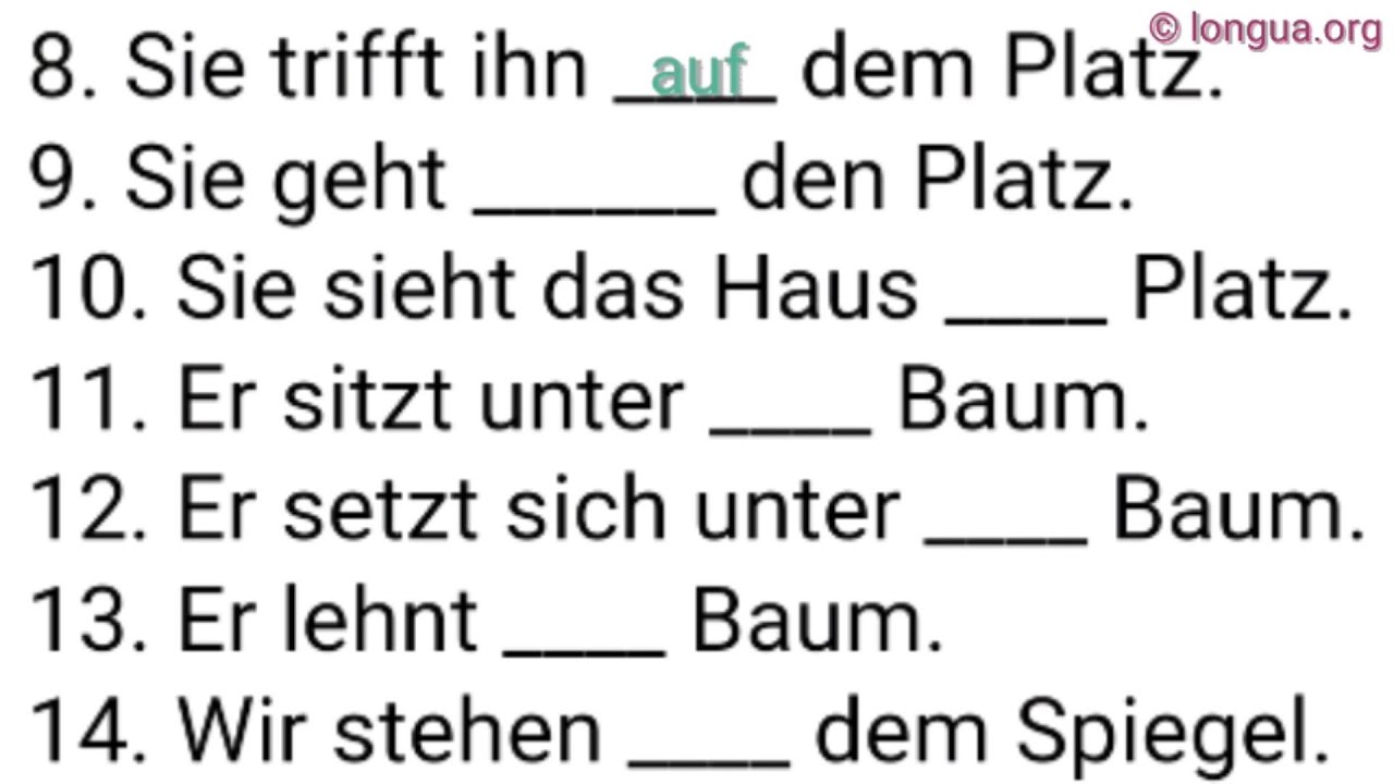Präpositionen Mix, am Ende, über die Straße, zu Hause, nach Malta, am Strand, in der Schule, von mir