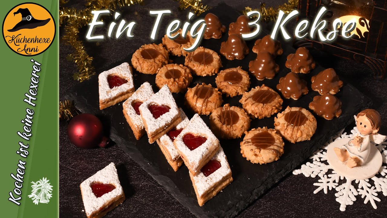 1 Teig   3 k&ouml;stliche Kekse  ( Pl&auml;tzchen ) aus Haselnu&szlig;m&uuml;rbteig