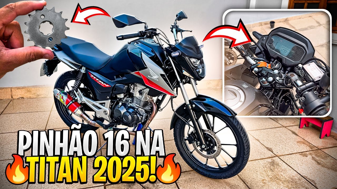 PINHÃO 16 NA TITAN 160 2025 + TOP SPEED NO CAVALETE, VALE A PENA?!