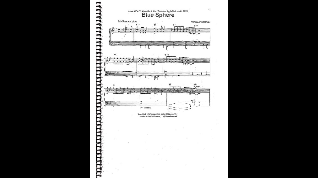 real book solo piano: blue sphere (Thelonious Monk)