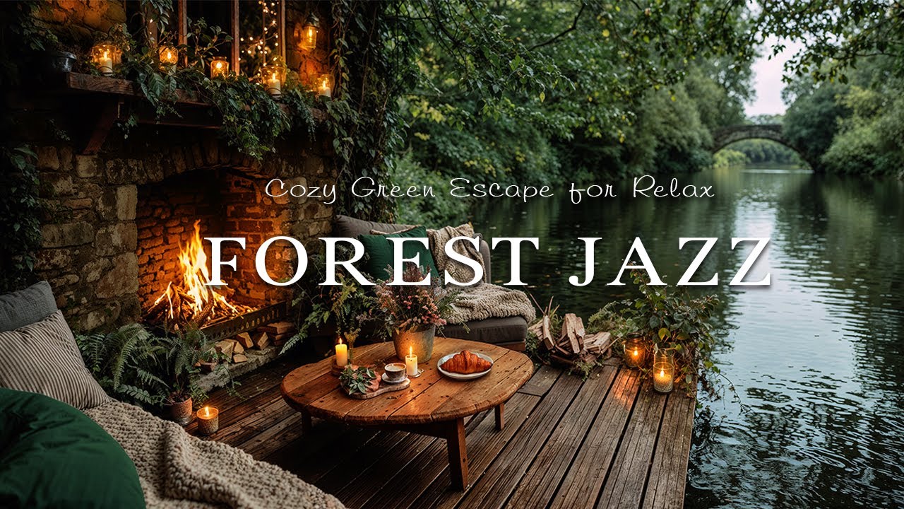 Fireplace Jazz in the Forest 🔥 Riverside Cabin Corner for Study, Sleep & Stress Relief