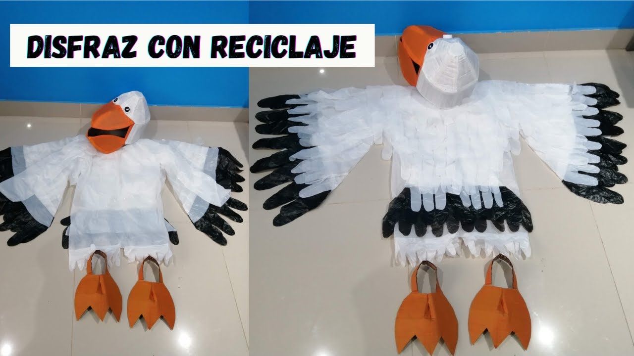 Hago un disfraz de pelícano con bolsas y cartòn ♻🤩MVRC♻