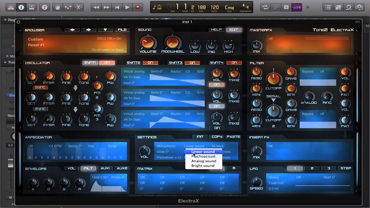 Tone 2 Electrax: Hub Settings Panel
