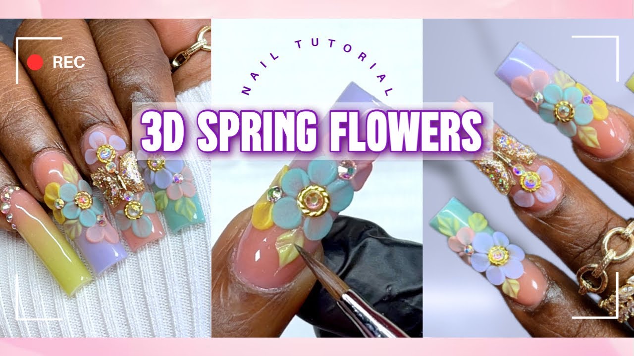 PASTEL ACRYLIC OMBRE NAIL TUTORIAL | ACRYLIC 3D FLOWERS TIPS & TRICKS #springnails