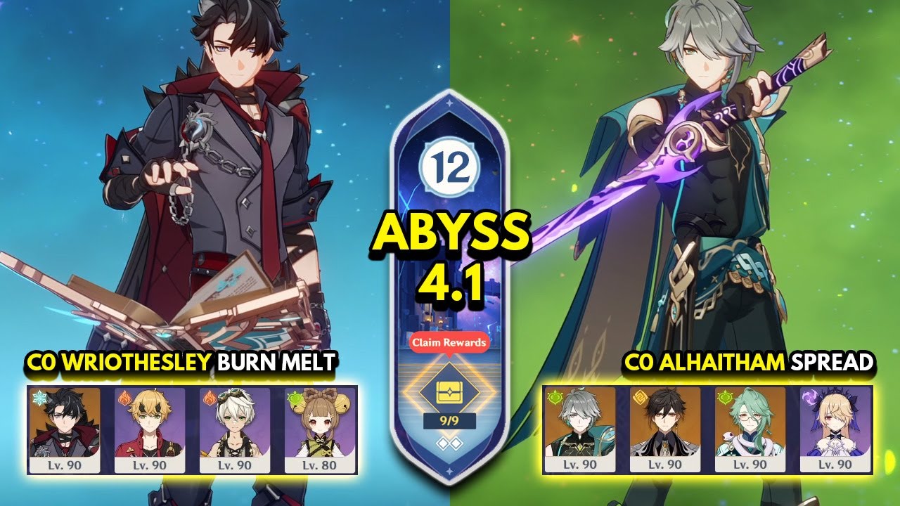 C0 Wriothesley Burn Melt & C0 Alhaitham Spread | Spiral Abyss 4.1 Floor 12 9 Stars | Genshin Impact