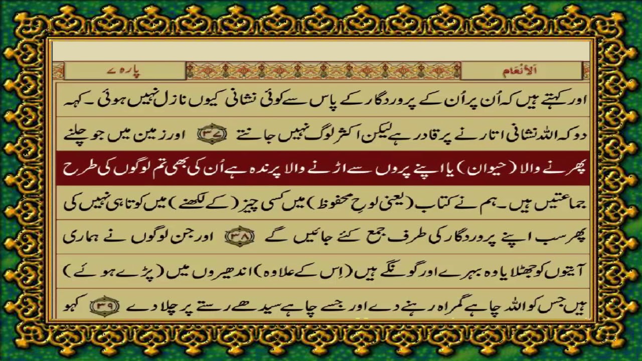 6 SURAH ANAAM JUST URDU TRANSLATION WITH TEXT FATEH MUHAMMAD JALANDRI HD