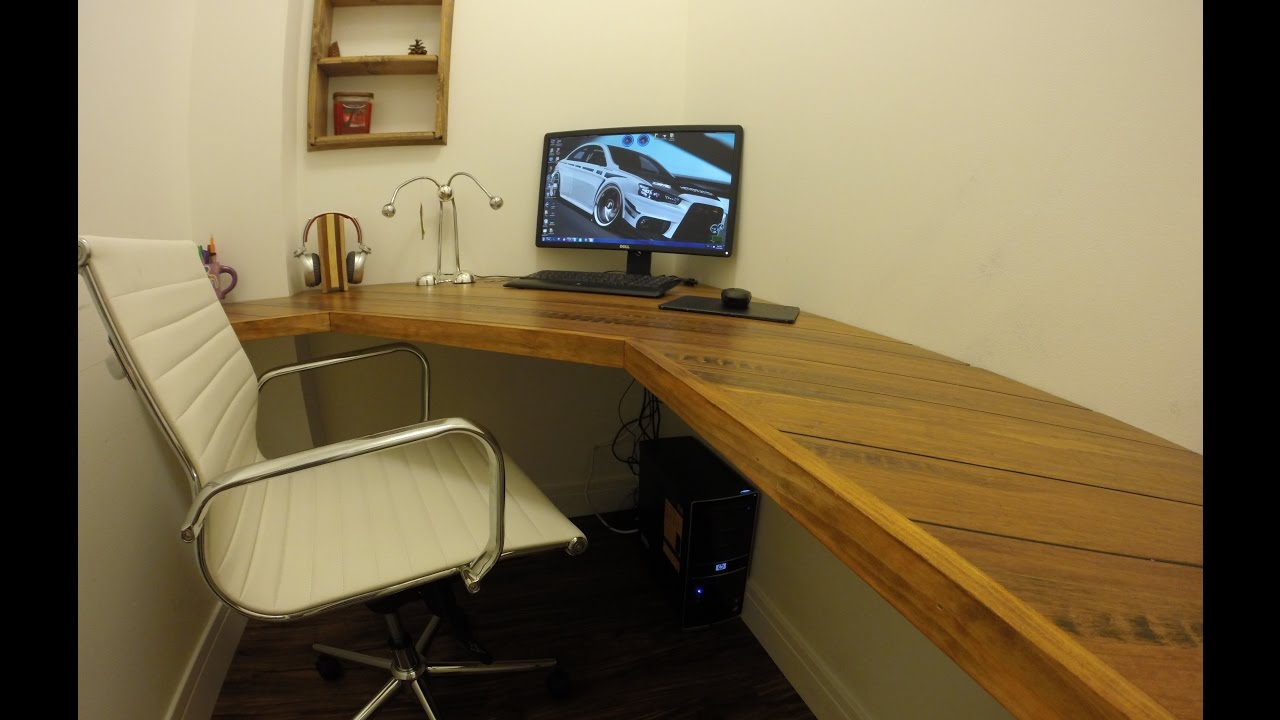 Floating Corner Desk with Bamboo Flooring Top