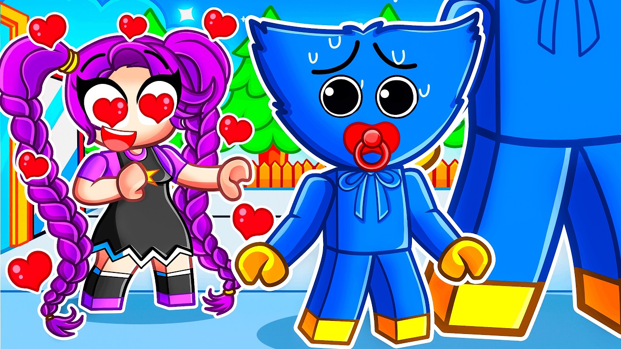 Baby Huggy Wuggy has a CRAZY FAN GIRL in Roblox! (Poppy Playtime)