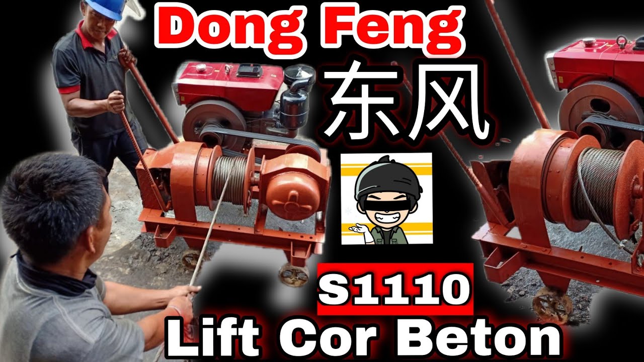 Diesel Dong Feng 东风 S1110 Winch Crane Mesin Lift Cor Beton / Semen Bucket Cor Install Test