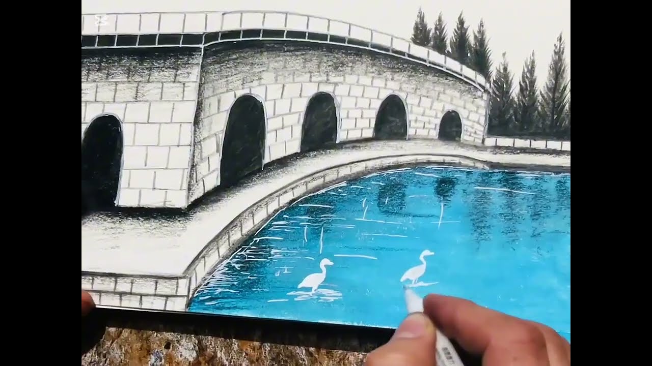 Simple Method for Painting an Ancient Monument and the Sea. . #drawing ,    #painting ,  #school