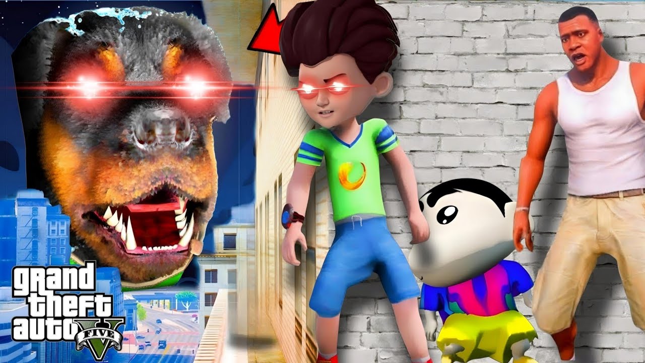 GTA5: KICKO Play Sea Jump Challenge with Evil CHOP to Save Franklin & Shinchan & Nobita