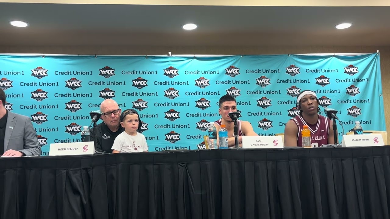 Santa Clara’s Sash Gavalyugov and Elijah Mahi post WCC semifinal versus Saint Mary’s
