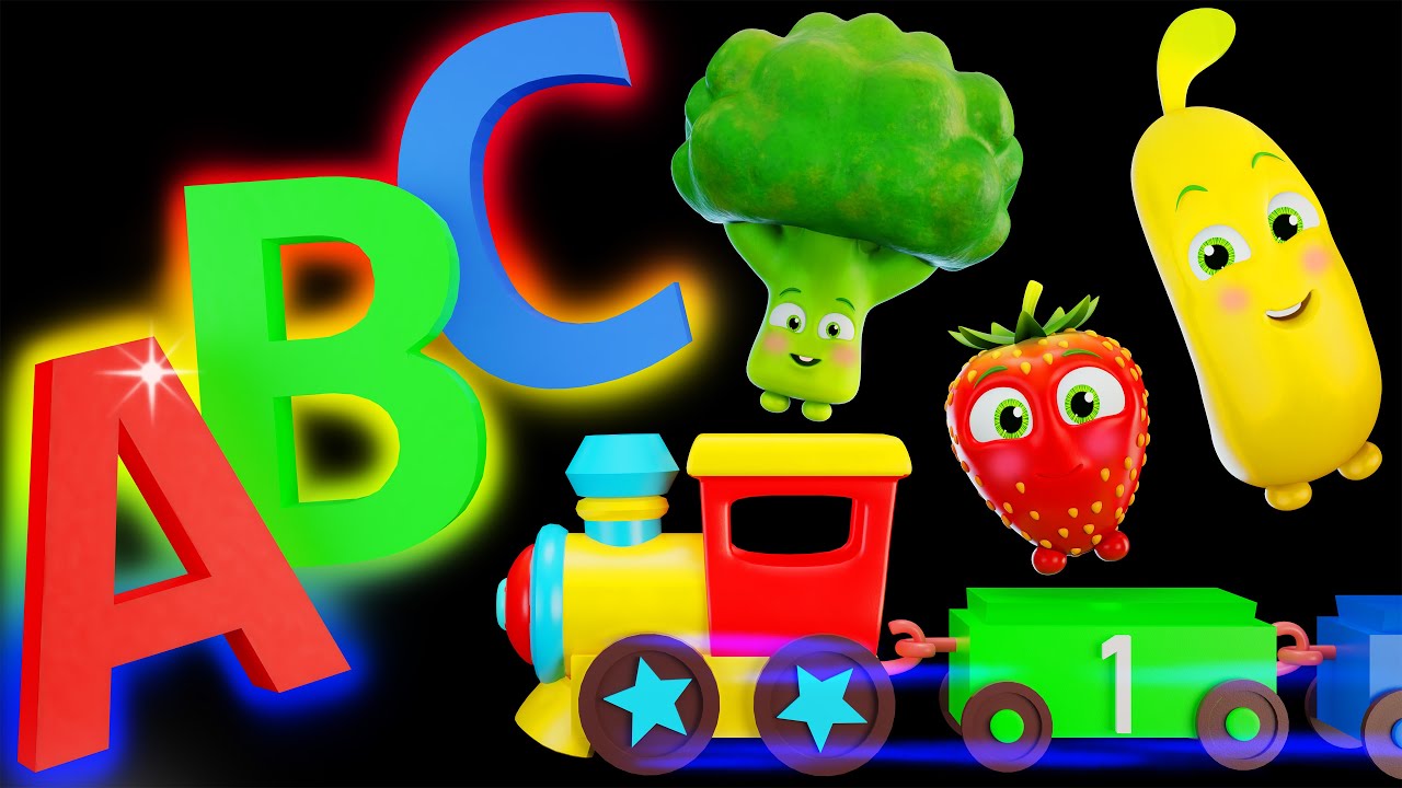 🚂🍉 Funky Fruits with ABC Train | Baby Sensory Animation, Fun Dance Party and Learn Video 🍓