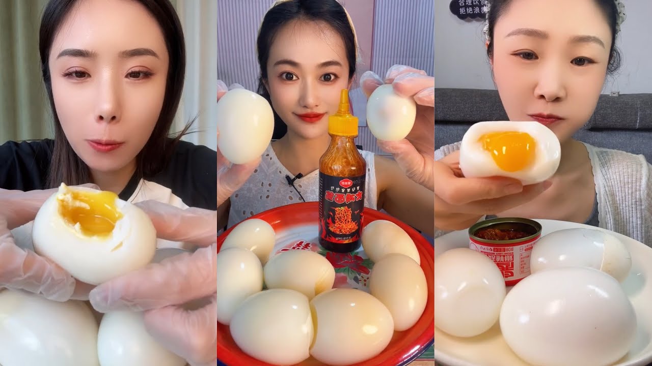 Chinese Mukbang Eating Ostrich Boiled Eggs Challenge 🥚Deve Kuşu Yumurtası Yeme Chewy Sounds ASMR