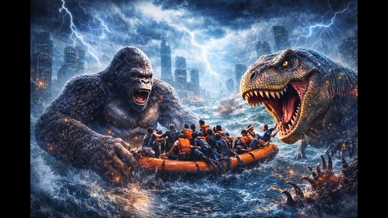 T. Rex - King Kong saving people amidst a fierce storm - Part 2. @trungkienai