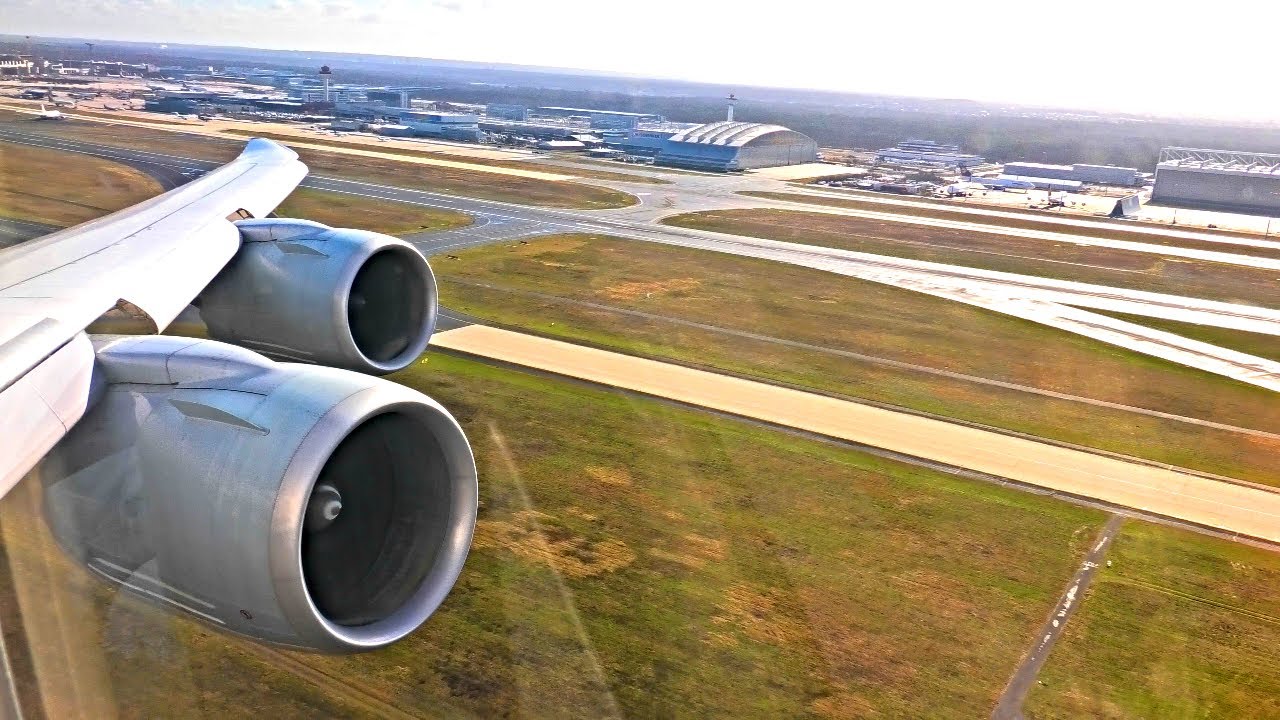 EPIC 747 ENGINE VIEW! Lufthansa Boeing 747-8 Take Off From Frankfurt Airport, FRA