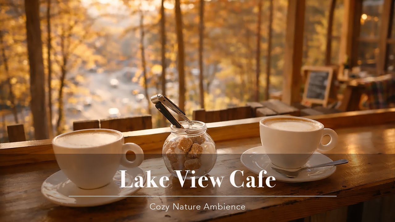 [No Ads] Cozy Lake View Cafe ☕️🍂 | Calm LoFi & Piano Music | Relax, Study, Focus & Unwind