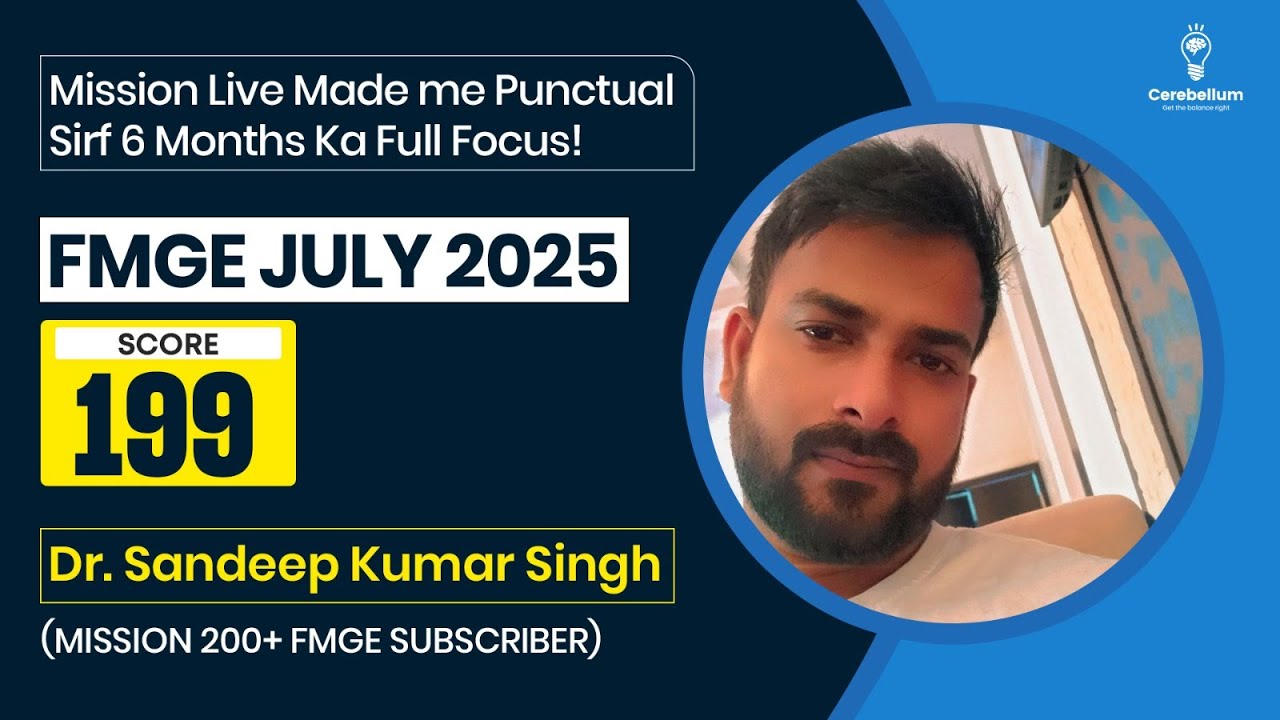 Mission Live Classes made me punctual. 6 months Mission 200+ par full focus! &ndash; Dr Sandeep, Score 199