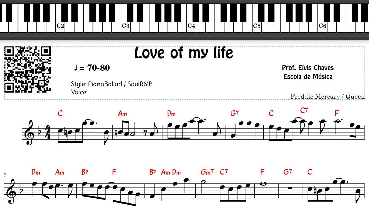 🎼 Love of my life - 495 - Freddie Mercury - Queen - Tutorial Partitura Fácil 2