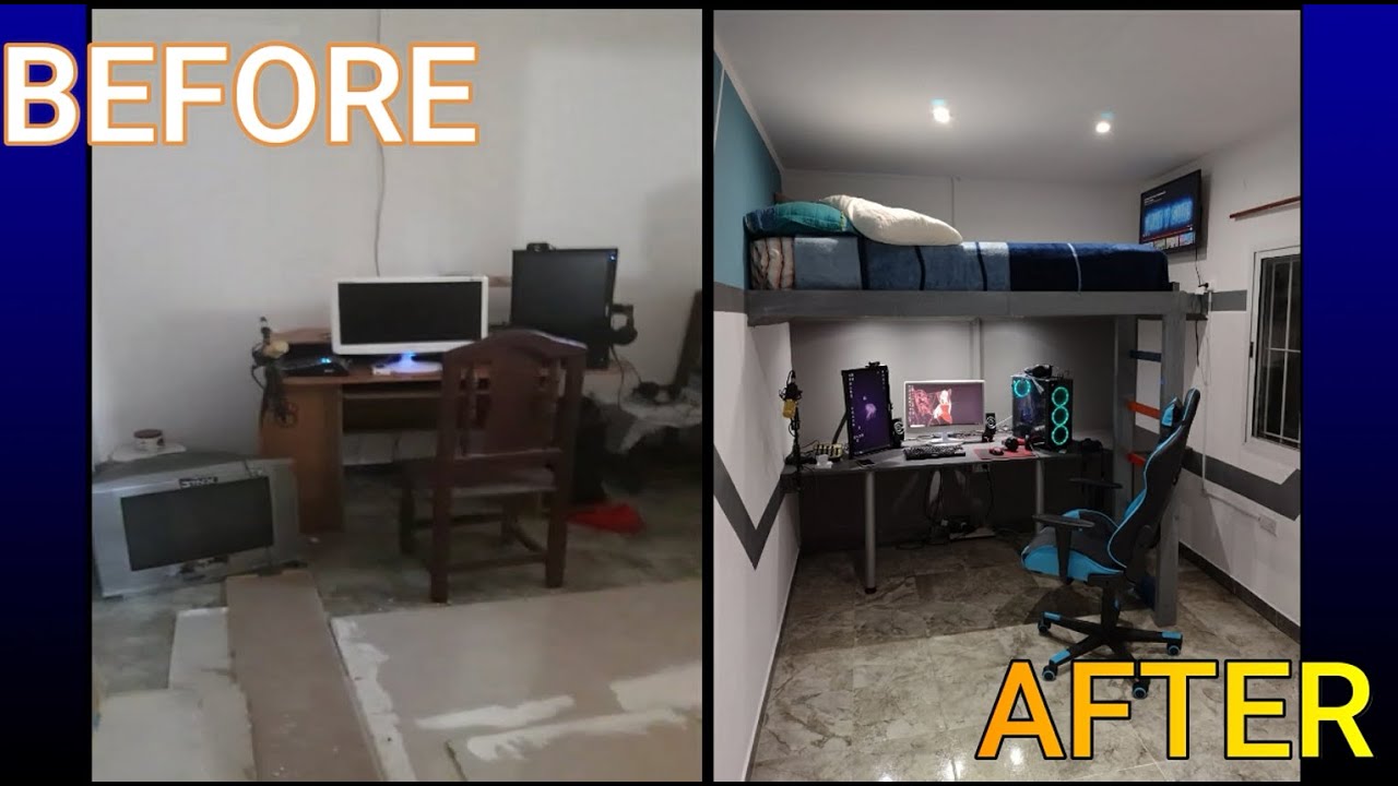 DiY Loft Bed / Budget Loft Bed / Gaming Area / Cambio en habitaci&oacute;n peque&ntilde;a con iluminaci&oacute;n LED 2022